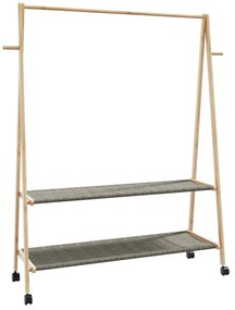 vidaXL Ράφι ρούχων με ράφια και ρόδες 132x45,5x155,5 εκ.Μπαμπού
