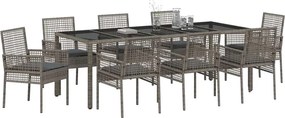vidaXL Σέτ φαγητού για κήπο 9 pcs Γκρι συνθετικό ρατάν
