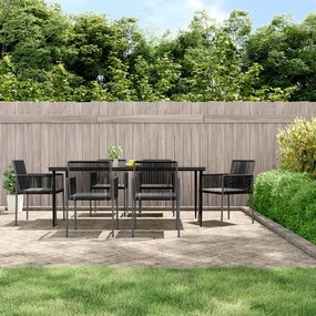 Τραπεζαρία Κήπου Σετ 7 τεμ Μαύρο Συνθ. Ρατάν/Ατσάλι & Μαξιλάρια