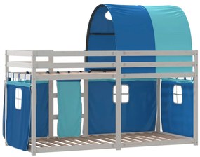 vidaXL Κουκέτα με Κουρτίνες Μπλε 90x200 εκ. Μασίφ Ξύλο Πεύκου