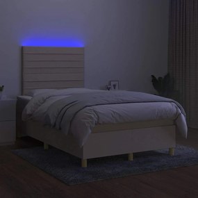 vidaXL Κρεβάτι Boxspring με Στρώμα &amp; LED Κρεμ 120x190 εκ. Υφασμάτινο