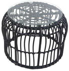 Τραπεζάκι Κήπου ArteLibre ALBIUS Μαύρο Rattan/Μέταλλο/Γυαλί Φ50x35cm