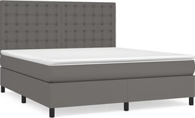 vidaXL Κρεβάτι Boxspring με Στρώμα Γκρι 180x200 εκ. Συνθετικό Δέρμα