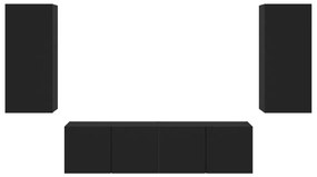 Έπιπλα Τοίχου Τηλεόρασης 4 τεμ LED Μαύρα από Επεξεργασμένο Ξύλο - Μαύρο