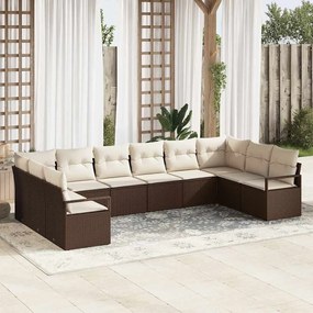 vidaXL Σετ Καναπέ Κήπου 10 pcs Καφέ, Κρέμα Πολυ rattan, βαμμένο ατσάλι