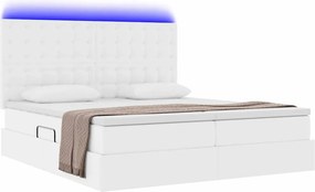 vidaXL Κρεβάτι με αποθηκευτικό χώρο και LED Καθαρό Λευκό 200 x 200 cm
