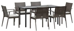 vidaXL Σετ Τραπεζαρίας Κήπου 7 τεμ. Συνθ. Ρατάν / Ατσάλι με Μαξιλάρια