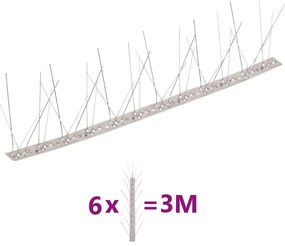 vidaXL Απωθητικές Ακίδες Περιστεριών 5 Σειρών Σετ των 6 3 μ. Αν.Ατσάλι