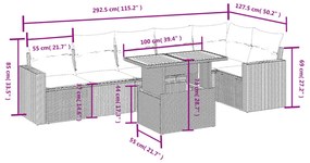 vidaXL Καναπές Σετ 7 Τεμαχίων Μαύρο Συνθετικό Ρατάν με Μαξιλάρια