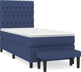vidaXL Κρεβάτι Boxspring με Στρώμα Μπλε 90x190 εκ.Υφασμάτινο