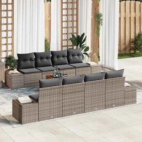 vidaXL Σετ Κήπου 9 Τεμαχίων με Γκρι Μαξιλάρια από Poly Rattan