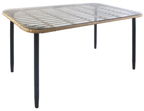 Τραπέζι Κήπου ArteLibre ANNIUS Φυσικό/Μαύρο Μέταλλο/Rattan/Γυαλί 120x70x78cm