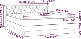 vidaXL Κρεβάτι Boxspring με Στρώμα Σκούρο Γκρι 160x200 εκ Υφασμάτινο