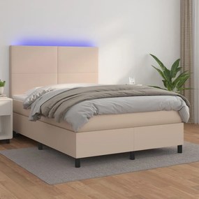 vidaXL Κρεβάτι Boxspring Στρώμα&amp;LED Καπουτσίνο 140x190 εκ. Συνθ. Δέρμα