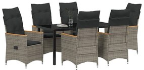 vidaXL Σέτ φαγητού για κήπο με μαξιλάρι 7 pcs Γκρι Πολυ ράταν