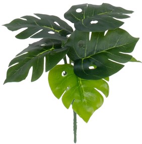 GloboStar® SMALL MONSTERA 78289 Τεχνητό Φυτό Μονστέρα Μικρή - Μπουκέτο Διακοσμητικών Φυτών - Κλαδιών με Φύλλωμα Πράσινο Υ23cm