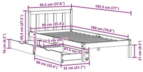 Σκελετός Κρεβατιού Χωρίς Στρώμα 90x190 εκ Μασίφ Ξύλο Πεύκου - Καφέ