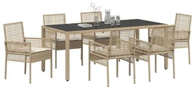 vidaXL Σέτ φαγητού για κήπο 7 pcs Μπεζ Πολυ ράταν