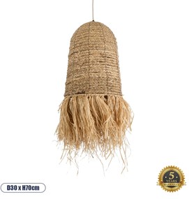 02170 GloboStar® PORTOFERRAIO 02170 Boho Κρεμαστό Φωτιστικό Πλέγμα Μονόφωτο 1 x E27 IP20 Μπεζ Ράφια - Μ30 x Π30 x Υ70cm