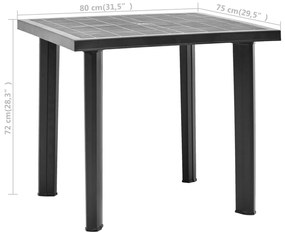 vidaXL Τραπέζι Κήπου Ανθρακί 80 x 75 x 72 εκ. Πλαστικό
