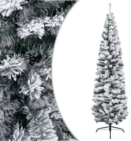 vidaXL Χριστουγεννιάτικο Δέντρο Slim Χιονισμένο Πράσινο 210 εκ. PVC