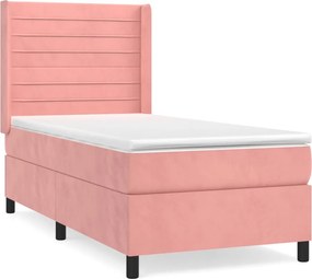 vidaXL Κρεβάτι Boxspring με Στρώμα Ροζ 80 x 200 εκ. Βελούδινο
