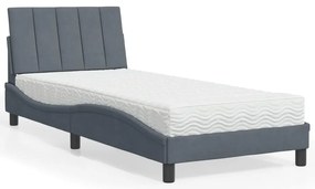 vidaXL Κρεβάτι με Στρώμα Σκούρο Γκρι 90x190 εκ. Βελούδινο