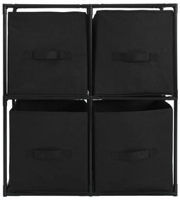 vidaXL Ντουλάπι με 4 Υφασμάτινα Καλάθια Μαύρο 63x30x71 εκ. από Ατσάλι