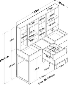 Τουαλέτα Μακιγιάζ Λευκό BRUVON 120x40x136.8