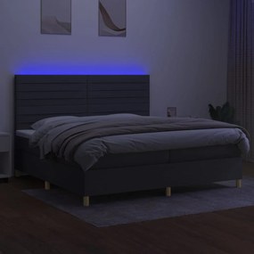 vidaXL Κρεβάτι Boxspring με Στρώμα &amp; LED Σκ.Γκρι 200x200εκ. Υφασμάτινο