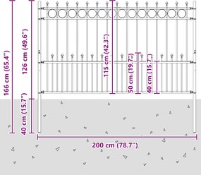 vidaXL Φράχτης Σπάικ Ρινγκ Μαύρο 200 x 130 εκ