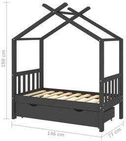 Πλαίσιο Κρεβατιού Παιδικό με Συρτάρι Σκ. Γκρι 70x140 εκ. Πεύκο - Γκρι