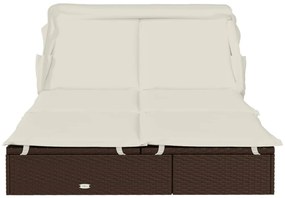 vidaXL Ξαπλώστρα 2 Ατόμων Πτυσ. Οροφή Καφέ 213x118x97 εκ. Συνθ. Ρατάν