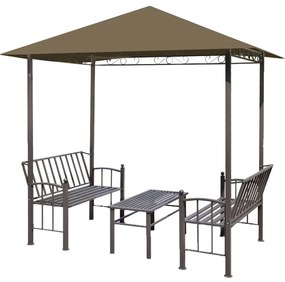 vidaXL Κιόσκι Κήπου Τραπέζι &amp; Παγκάκια Taupe 2,5x1,5x2,4μ. 180 γρ./μ²