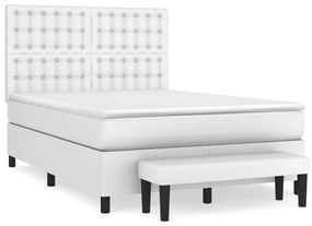 Κρεβάτι Boxspring με Στρώμα Λευκό 140x200εκ.από Συνθετικό Δέρμα - Λευκό