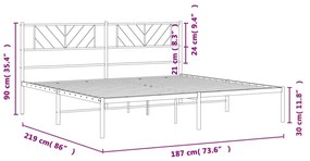 Πλαίσιο Κρεβατιού με Κεφαλάρι Λευκό 183 x 213 εκ. Μεταλλικό - Λευκό