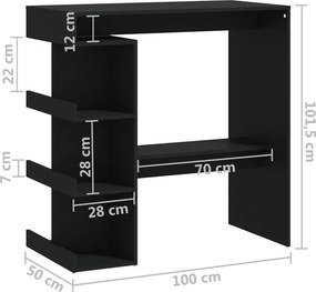 vidaXL Τραπέζι Μπαρ με Ράφια Μαύρο 100x50x101,5 εκ. Επεξ. Ξύλο