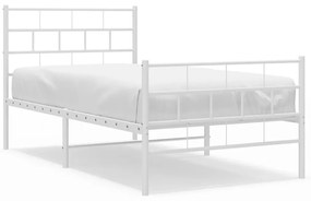 Πλαίσιο Κρεβατιού με Κεφαλάρι&amp;Ποδαρικό Λευκό 100x190εκ. Μέταλλο - Λευκό