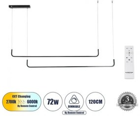 Κρεμαστο Φωτιστ LED CCT 72W LINARIA DUO Αλουμίνιο Dimmable Globostar 60924 Μαύρο