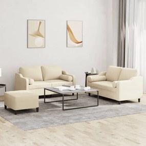 vidaXL Σετ Σαλονιού 3 Τεμαχίων Κρεμ από Ύφασμα Μικροϊνών με Μαξιλάρια