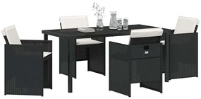 vidaXL Σέτ φαγητού για κήπο με μαξιλάρι 5 pcs Μαύρο Πολυ ράταν