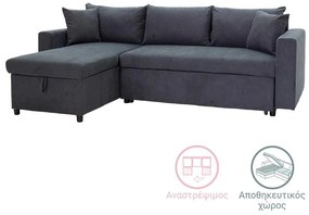 Γωνιακός καναπές-κρεβάτι αναστρέψιμος Lilian ανθρακί 225x148x81εκ 225x148x81 εκ.