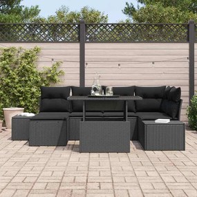 vidaXL Σετ Καναπέ Κήπου με μαξιλάρι 7 pcs Μαύρο
