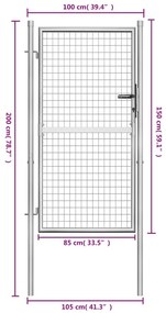 vidaXL Πόρτα Κήπου Ασημί 100x150 εκ. από Γαλβανισμένο Ατσάλι
