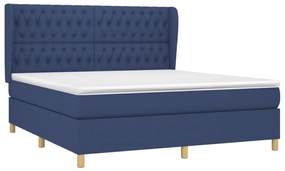 Κρεβάτι Boxspring με Στρώμα Μπλε 180x200 εκ. Υφασμάτινο - Μπλε