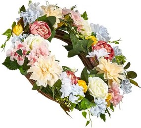 VEVOR Artificial Decorative Wreath 24 in White Pink Yellow Peonies Hydrangeas