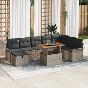 vidaXL Σετ Γκαρντενόπιτα 9 τεμαχίων της , με γκρι μαξιλάρια και πολυρατάν.