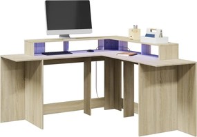 vidaXL Γραφείο με LED Sonoma δρυς 152x152x91 εκ. Επεξεργ. Ξύλο