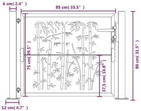 Πύλη Κήπου με Σχέδιο Μπαμπού 105 x 80 εκ. από Ατσάλι Corten - Καφέ
