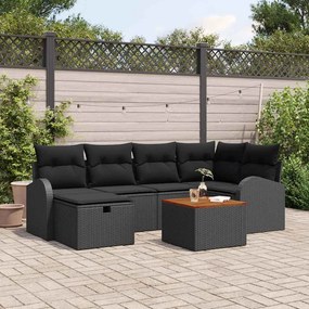 vidaXL Set Καναπέ Κήπου 7 Τεμαχίων με Μαξιλάρια Μαύρο Πολυ Ρατάν
